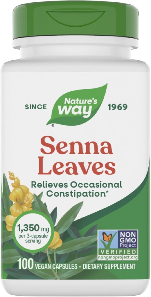 Naturens måte senna blader, lindrer anledningsstivelse*, 1.350 mg per 3-kapsule servering, ikke-GMO-prosjekt verifisert, 100 kapsler (pakke May Vary)