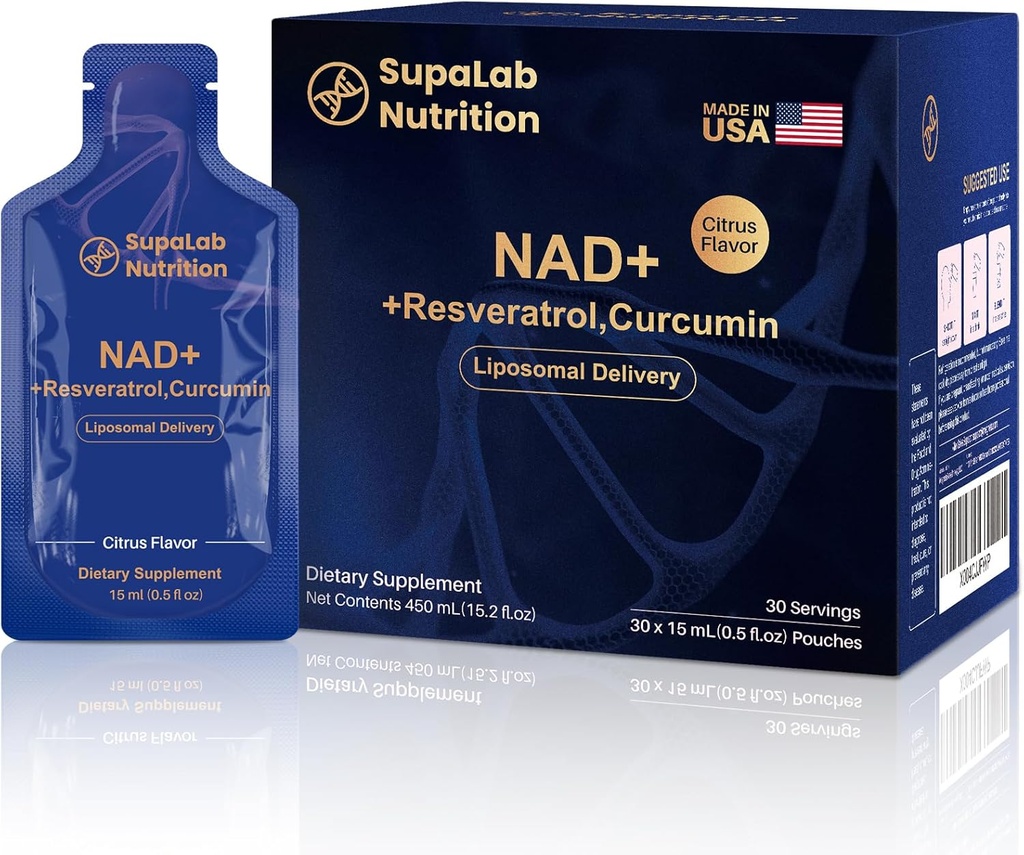 NAD + Resveratrol Supplement 300mg Nikotinamid Adenin Dinucleotid, 200mg Curcuminoids og 500mg Olive Leaf - høy renhet NAD Supplement for anti-aldring, energi, fokus
