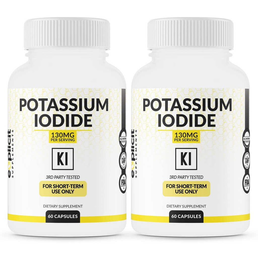 (2 pakke) Kalium jodide kapsler 130 mg dose - 60 serveringer - Thyroid støtte og forsvar - KI Kalium jodin thyroid støtte vitaminer