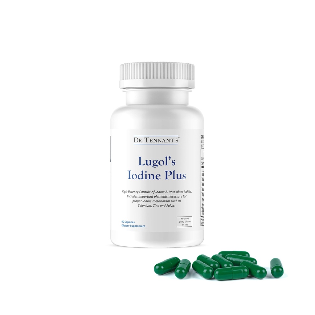 Dr. Tennant's Iodine Supplement Plus | Lugol's jod & Kalium jodid med essensielle co-fabrikker selenium, sink og fulvsyre | støtter tyroid & bryst helse | 90 kapsler