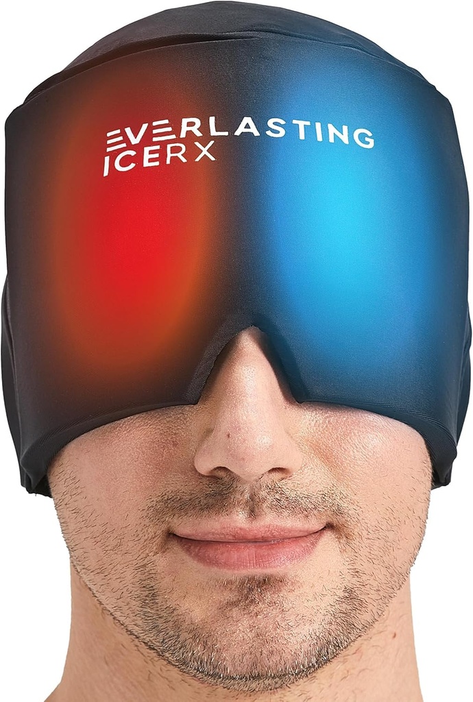 Form Fitting Gel Ice Headape Relief Hat - Kald terapi hodepine Relief Cap/Ice hodebrekk ispakkemaske, kald kompressor hodepine Relief Cap for tentsion & stress, 20% Mer Gel, Migraine Relief Svart