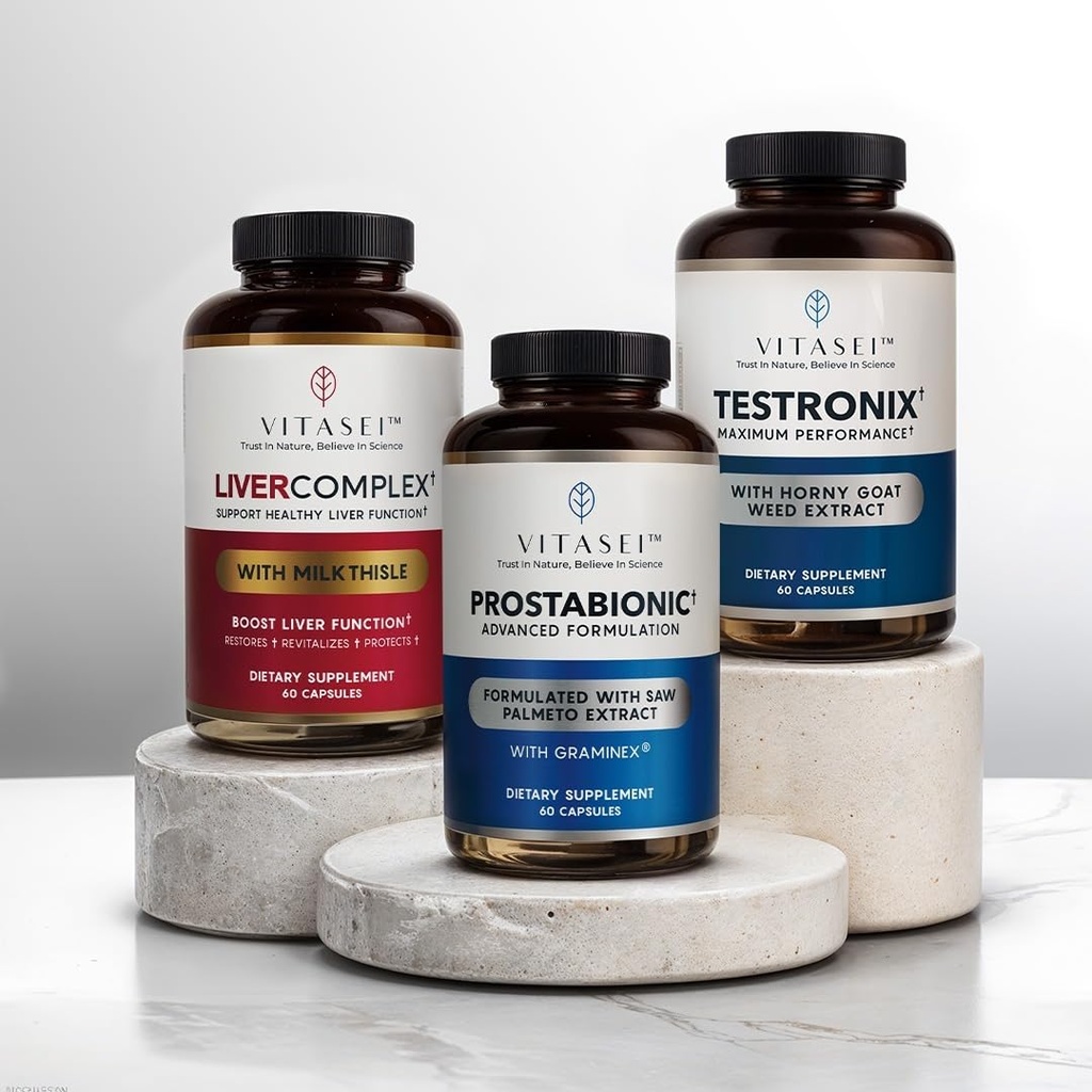 VITASEI Helsekraftpakke for menn - Testroniks, prostabionisk og leverrensende Bundle - Økt energi, muskel, prostata og leverhelse med målrettede kosttilskudd