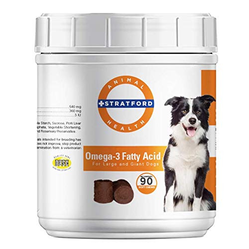 Stratford Pharmaceuticals EZ Chew Omega 3 Fatty Acid Myk Chew Max styrke - Hund Omega 3 Supplement - Mykt Chew behandler med fiskeolje for hunder - store og gigantiske hunder - 90 myk Chews
