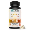Zhou D3+K2 - Vitamin D3 K2 Supplement for kvinner og menn, immunstøtte Vit D3 og K2 Kosttilskudd, ren vegetarisk formel med 5000 IU av D3 og MK-7 - 60 Veggie Kapsler (Pack of 1)