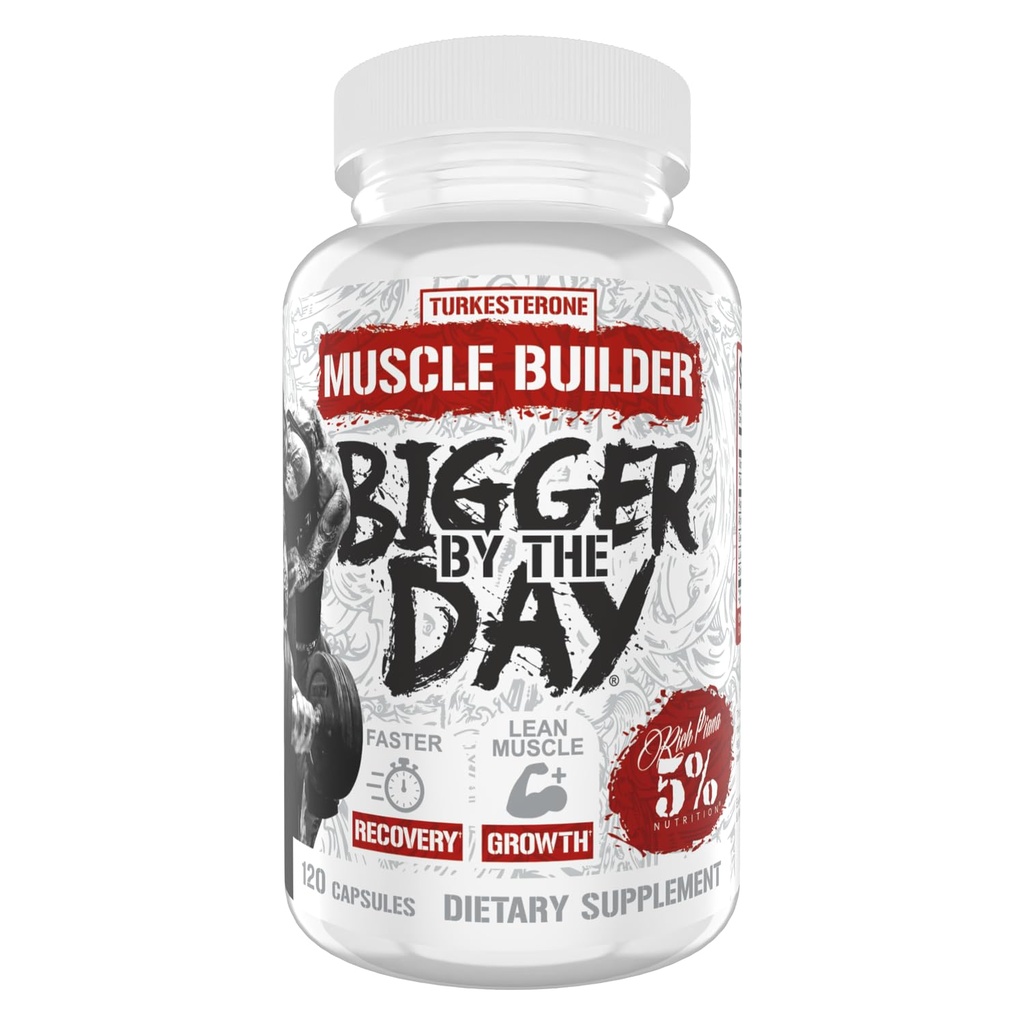5% Ernæring Rich Piana BiggerByTheDay ® Anabol muskelbygger, Hardcore Mass Gainer ® Turkesteron, Hica, Epicatechin, Leucine ® 120 Kapsler (30 Serveringer)