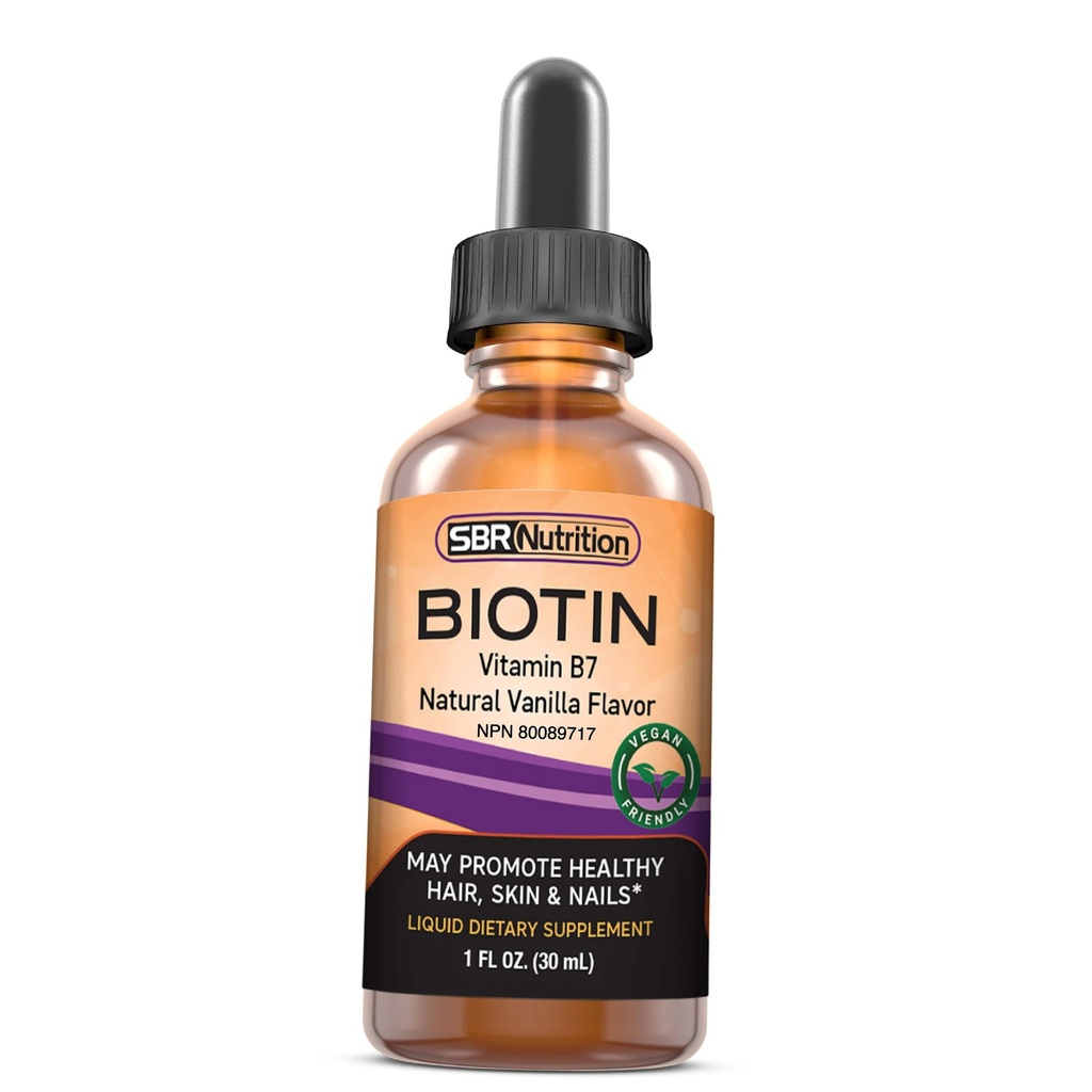 SBR ernæring Biotin flytende dråper, 5000mcg per servering (60) 1.0Fl.oz (30ml) Vanilla