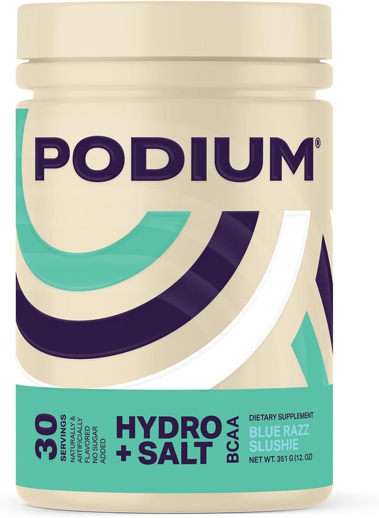 Podium Nutrition, Instantized BCAA pulver, Hydro og salt, Blå Razz Slushie, 30 Serveringer, Electrolytes, Hydration, Recovery