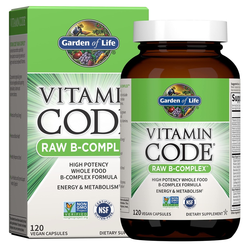 Hage av livsvitamin B-kompleks, 120 Vegan Kapsler, høy styrke vitaminer for energi og metabolisme med B6, Folat & B12 som Methylcobalamin Plus probiotika