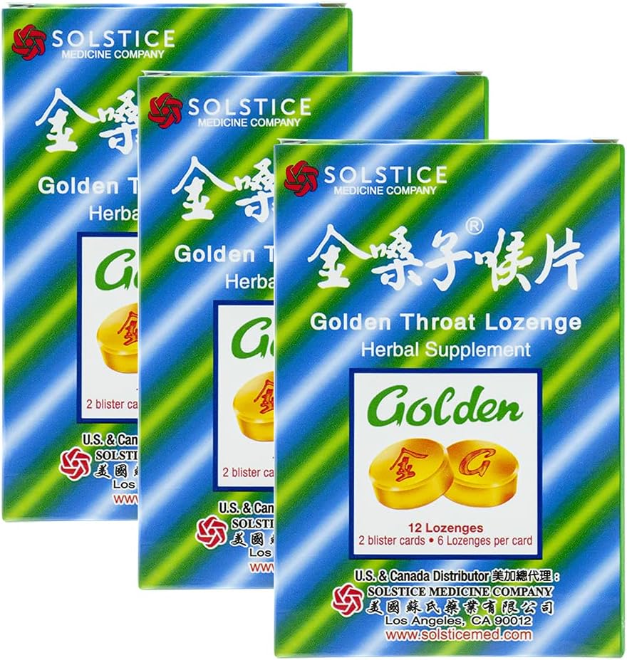 Golden Throat Lozenge Cough Drops (Jinsangzi Houpian) (12 Lozenges Per Pack) (3 Pakker)