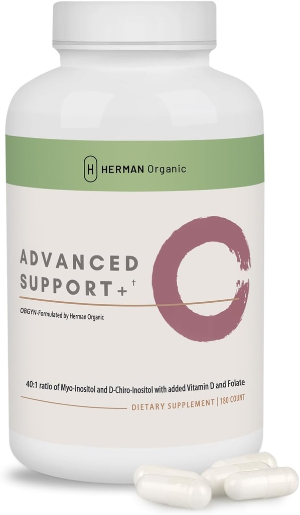 Herman Organic Myo-Inositol & D-Chiro Inositol - Hormonell Mood Støtte for Ovarian & Reproduktiv Helse - 180 Kapsler - Hormone Supplement for kvinner - Egg Avanserte kosttilskudd