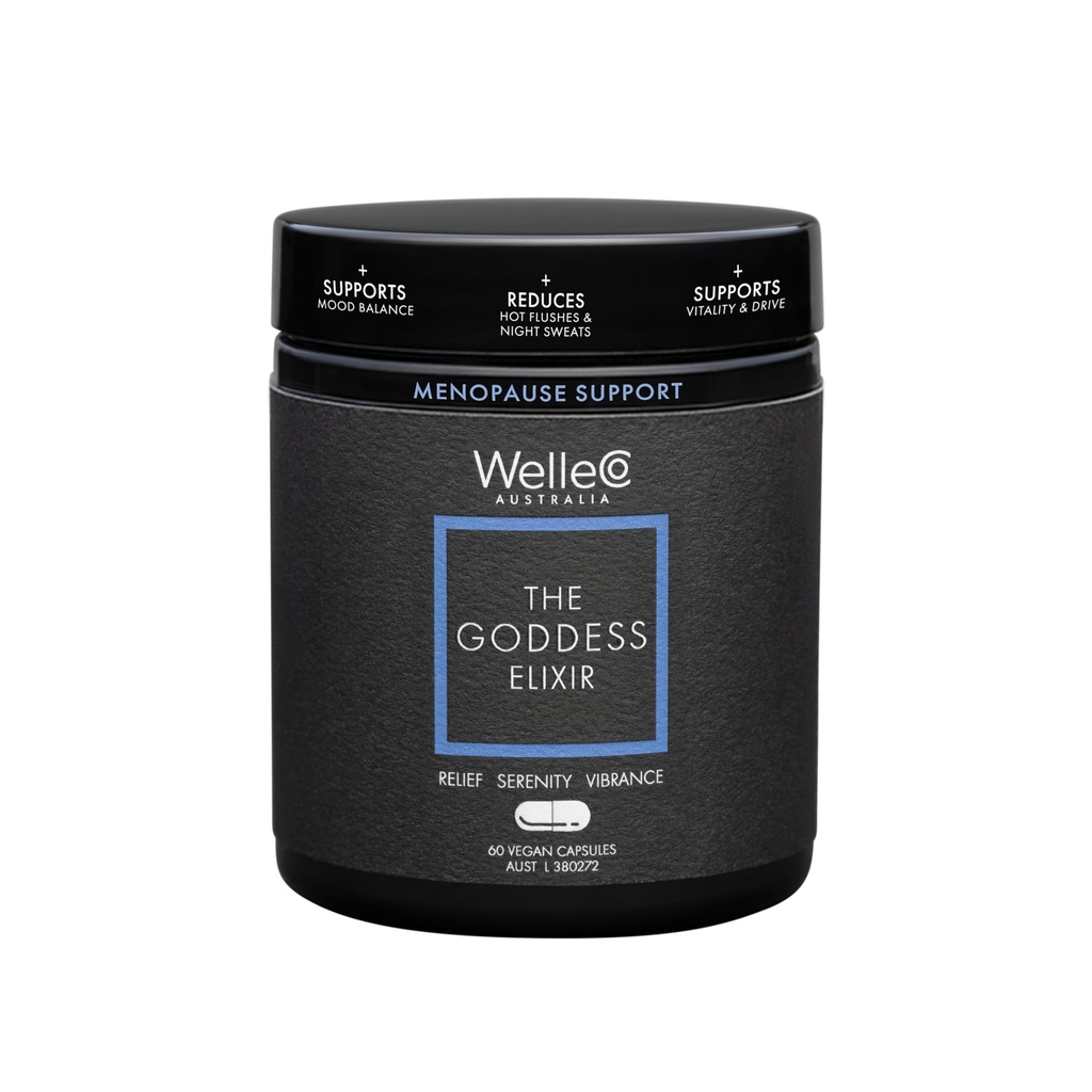 WelleCo Gudinnen Elixir, Menopause Supplement for kvinner med Vitex, Rød Clover & B vitaminer, støtter hormonbalanse, nattsweats & Hot Flashes Relief, 60 kapsler