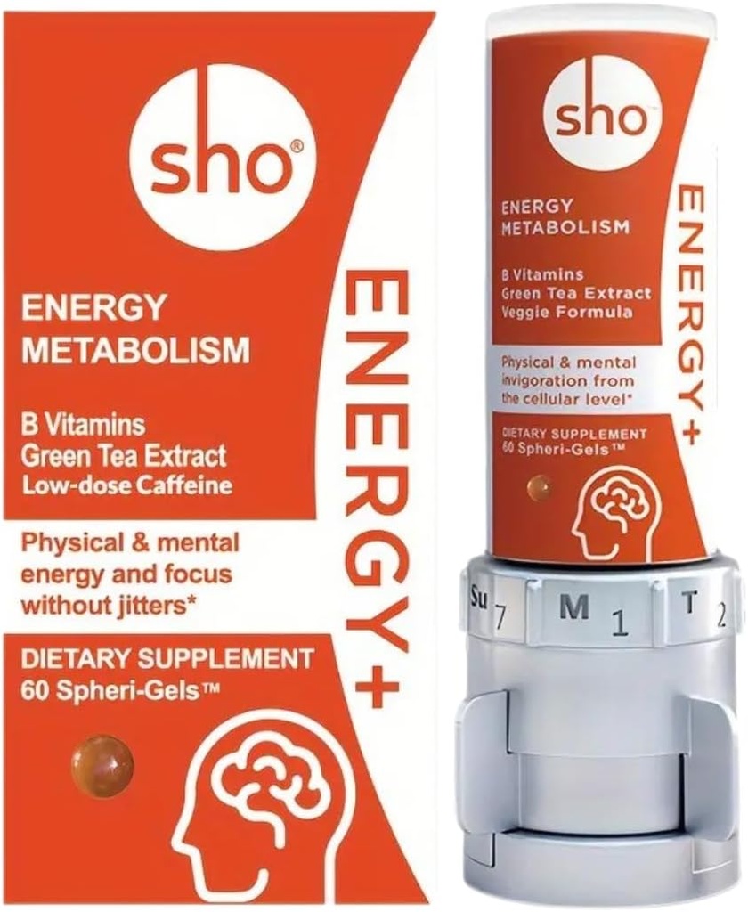 SHO Vegansk Energi + Fokus Supplement Kit - Matcha Grønn Te Ekstrakt, Metylert B Kompleks, Vitamin B og Koffein Naturlig Energi Booster Uten Krasj, Jitters For Menn og kvinner - 60 piller fylle flaske