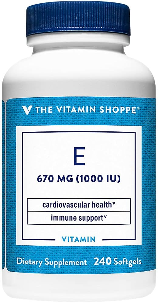 Den vitamin Shoppe Vitamin E 1000IU - Naturlig kilde, støtter sunn kardiovaskulær system, immun helse og øye helse - En gang daglig (240 Softgels)