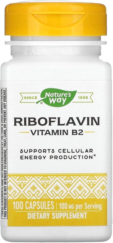 Naturens måte vitamin B2, 100 mg Riboflavin, 100 kapsler, pakke med 2