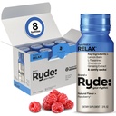 Ryde: Avslappende Shot | Raspberry Flavor | Lemon Balm, L-Theanine, Ginseng & Kamille | 0 kalorier, 0 Sukker | 2 FL OZ Shots | Hjelper deg slappe av* (8 Pakke)