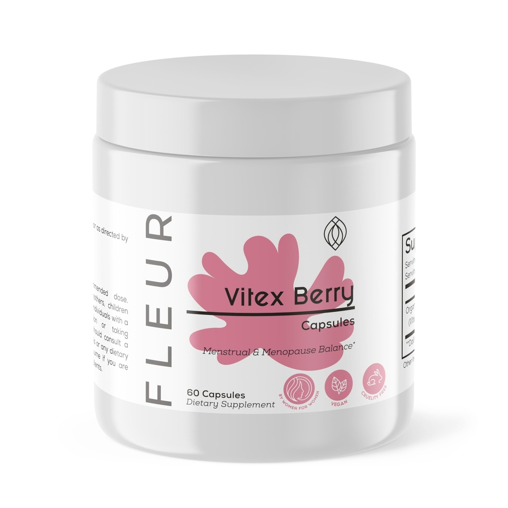 FLEUR Vitex Kapsler, Vitex Chasteberry for hormonbalanse for kvinner, PCOS Supplement hjelper opprettholde progesteron nivå for menstruell syklus støtte, fruktbarhet og PMS støtte, 500mg, 60Ct