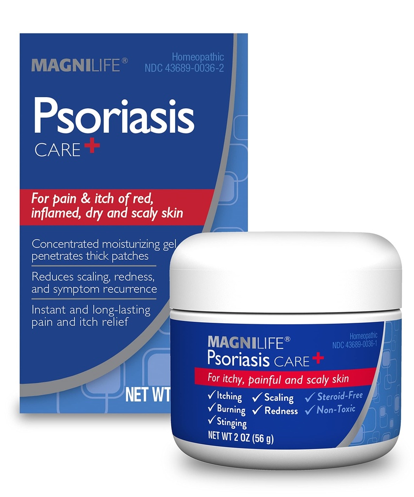 MagniLife Psoriasis Care+, Naturlig kløe og smertelindring, Bevegelse bidrar til å redusere rødhet, skalering og flekking på kroppen og skjel - uscented, ikke-toksisk - 2oz