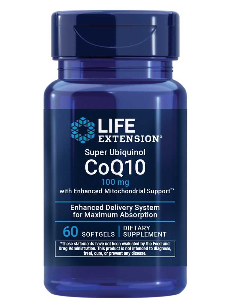 Livsforlengelse Super Ubiquinol CoQ10 med forbedret Mitochondrial støtte, Potent hjertehelse og cellulære energiproduksjonsstøtte, ultraabsorberbar, glutenfri, ikke-GMO, 100 mg, 60 softgels