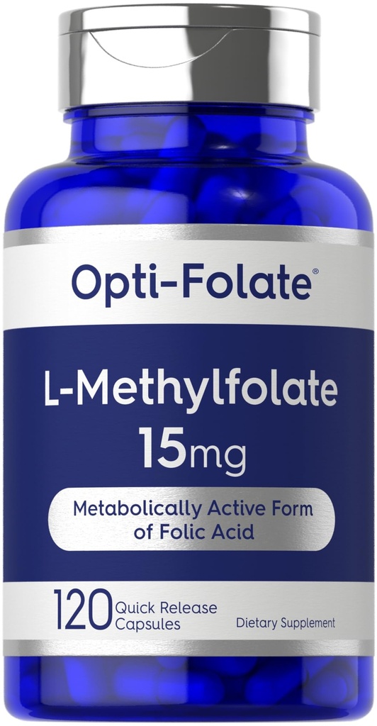 Carlyle L Metylfolat 15 mg | 120 kapsler | Verdi | Maks Potens | Optimert og aktivert | Ikke-GMO, Glutenfri kosttilskudd | Metylfolat, 5-MTHF | ved Opti-Folat