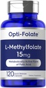 Carlyle L Metylfolat 15 mg | 120 kapsler | Verdi | Maks Potens | Optimert og aktivert | Ikke-GMO, Glutenfri kosttilskudd | Metylfolat, 5-MTHF | ved Opti-Folat