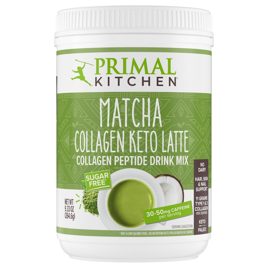 Primal kjøkken Matcha kollagen keto latte pulver, sukker-fri collagen peptider, 9,33 Ounces