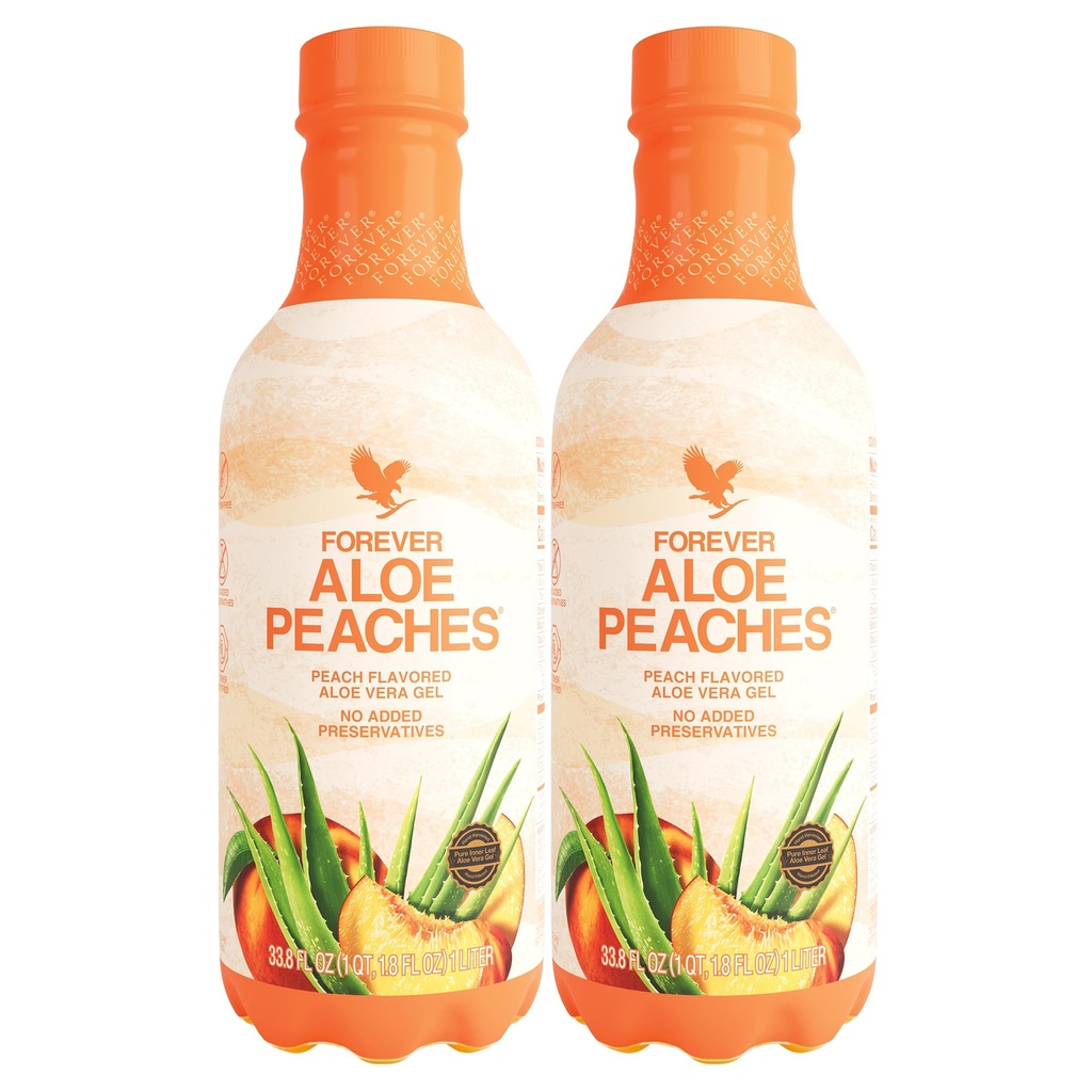 Forever Living - Aloe Peachs - ren aloe med ekte Peach Flavor - støtter dialyse og immunitet - Vegan og Glutenfri - 33,8 fl oz (2-Pack)