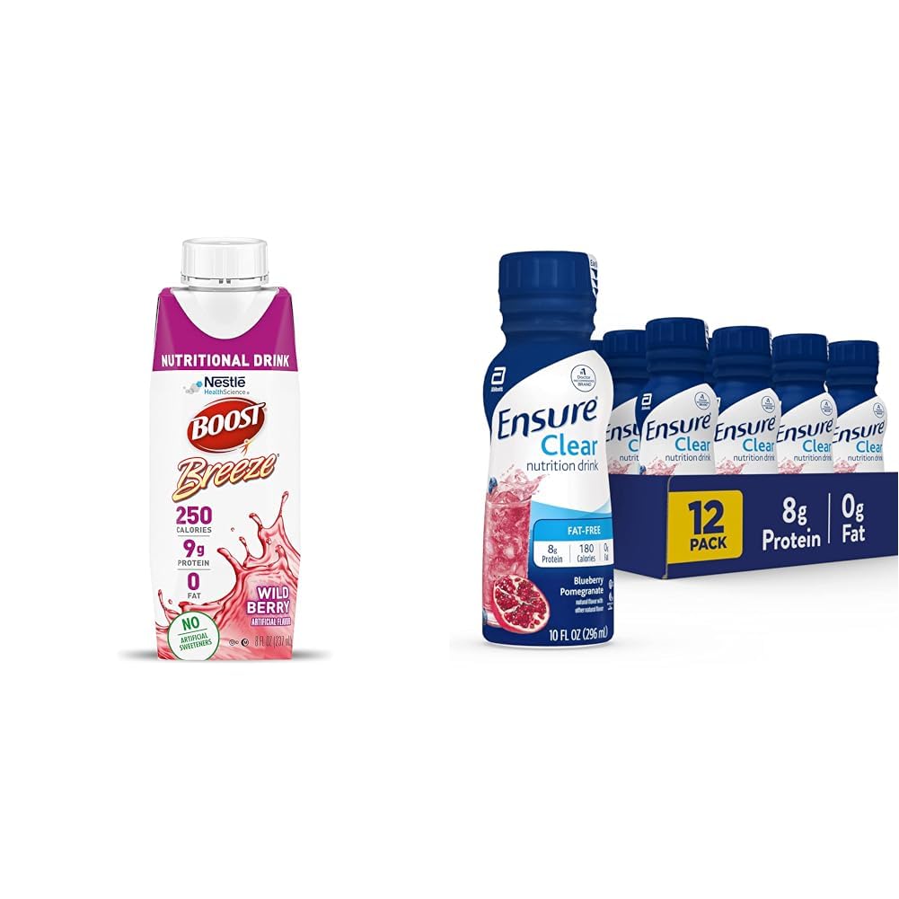 Boost Breeze Klar ernæringsdrikk, 9g Protein, 250 Næringsmiddel-Rich Kalorier, Wild Berry, 8 floz & sikre flytende ren ernæringsdrikk, 0g fett, 8g protein, Blåbær Pomegranat, 10 Fl Oz