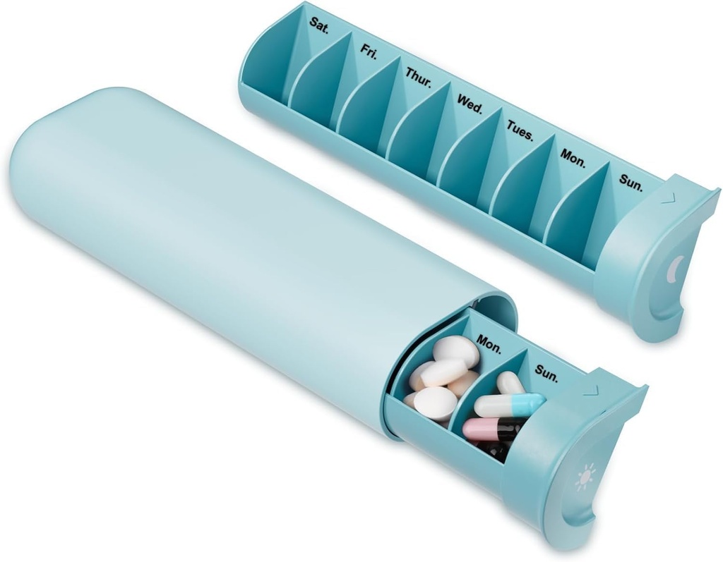 Oppgradert pilleorganisator 2 ganger om dagen, PM pille boks 7 dag, ukentlig reise piller container, søt pille saken for vitamin, medisinering, vitaminer, fiskeoljer og kosttilskudd (blå)
