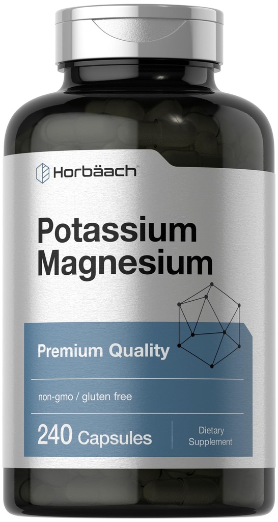 Horbäach Kalium Magnesium Supplement | 240 Kapsler | Premium kvalitet | Ikke-GMO & Glutenfri