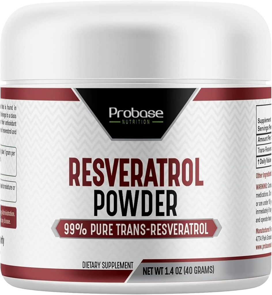 Probase Nutrition Trans Resveratrol Supplement, høy renhet Resveratrol pulver for aldersstøtte, 40 dagers forsyning, 40 gram