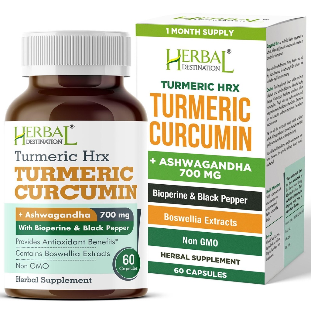 Gurkemeie Supplement Hrx- Immune Supplement, Metabolisme Booster felles støtte Supplement med gurkemeie curcumin, Boswellia, Curcuma og svart pepper ekstrakt - 60 kapsler