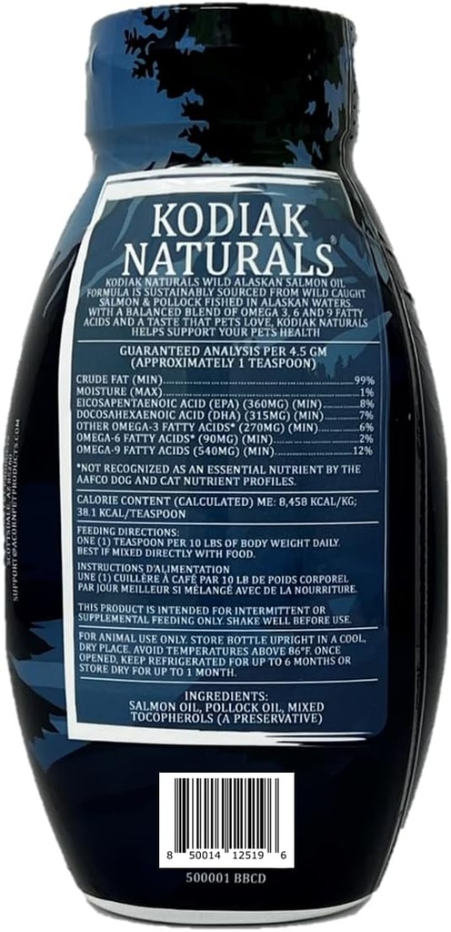 8oz Wild Alaskan Salmon Oil Formula for hunder og katter, en balansert blanding av rene fiskeoljer med EPA og DHA fra villfanget fisk. Støtte for hud og koke, ledd og immun helse