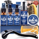 Beard Care Kit for menn-næring Soften Grooming Patchy Beard W/Vitamin Spray,Mustache olje,Balm, Vaske,Boar Bristle Brush,Wooden Comb,Scissors,Valentines Fars Gaver for menn pappa ham ektemann kjæreste