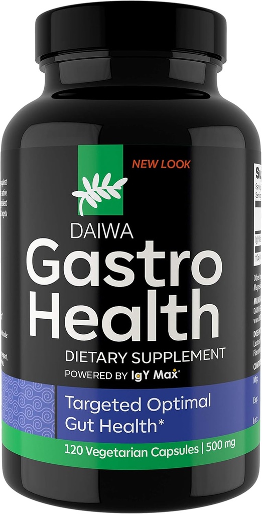 Daiwa Gastro Helse – Naturlig Digestion Aid Kosttilskudd for Digestive & Immune Support – Drevet av IgY Max - Digestion Supplement for Gut Helse Støtte, 120 greve