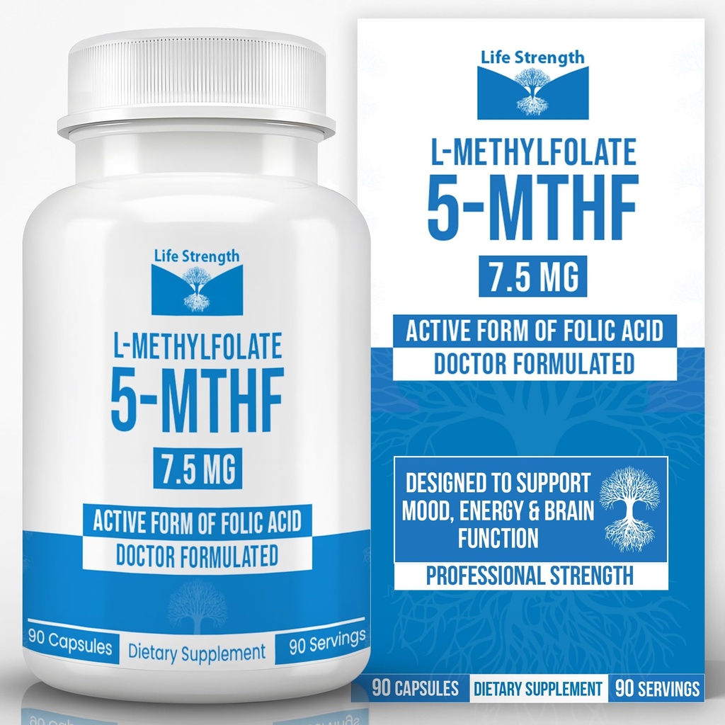 L-Metylfolat 7,5 MG, optimalisert og svært bioaktiv Metyl Folat, 5-MTHF Supplement for Mood og immun støtte, naturlig kosttilskudd for energi, ikke-GMO og glutenfri, 90 kapsler