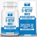 L-Metylfolat 7,5 MG, optimalisert og svært bioaktiv Metyl Folat, 5-MTHF Supplement for Mood og immun støtte, naturlig kosttilskudd for energi, ikke-GMO og glutenfri, 90 kapsler