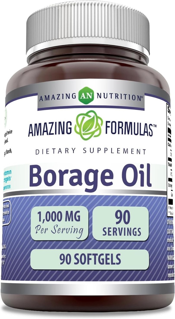 Amazing Formler Borage Olje Supplement ̊ 2000 Mg Per Serving | Softgels | Ikke-GMO | Glutenfri | laget i USA (1 Pack, 90 Count)