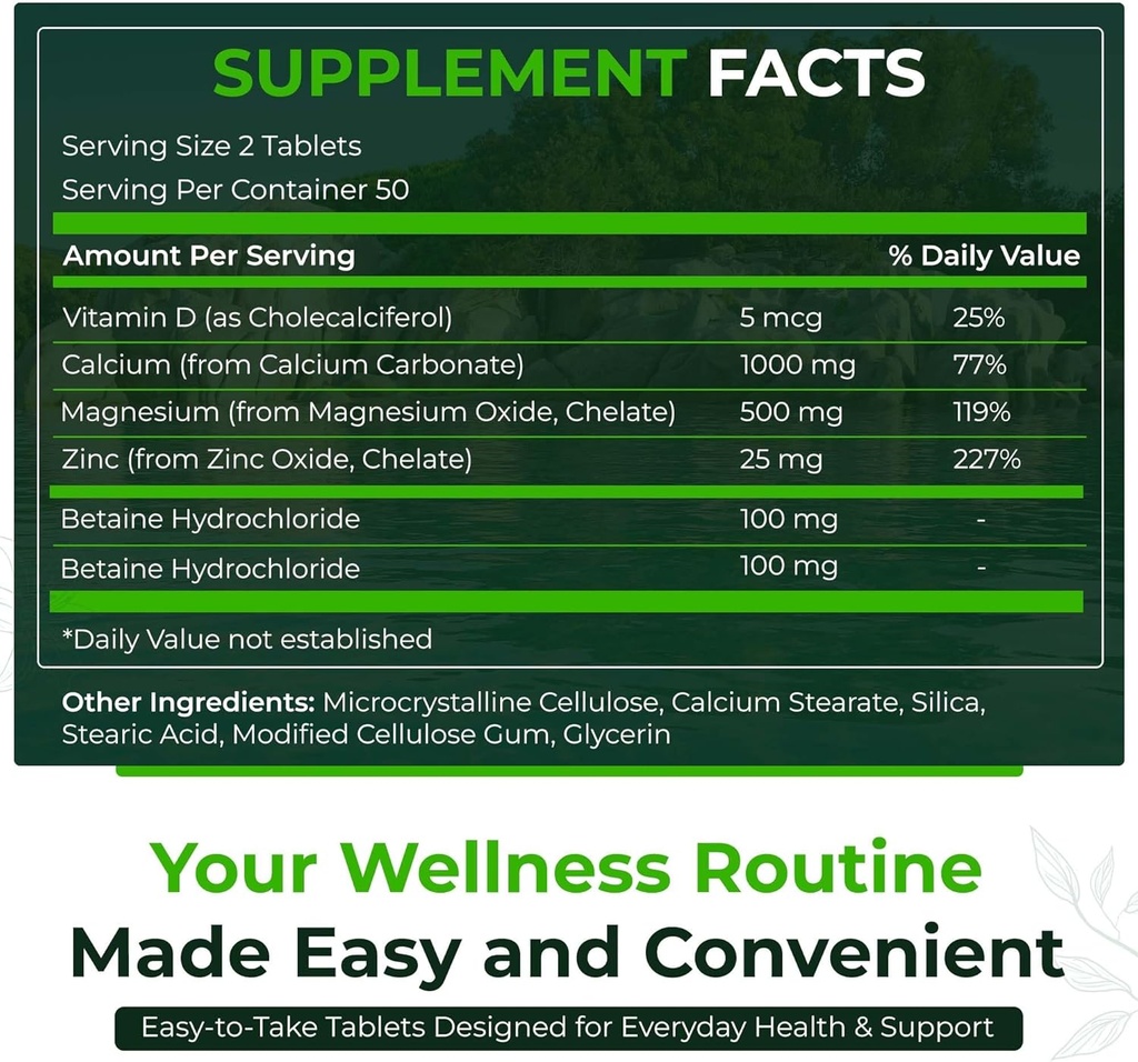 Naturlig Nutra 500 greve, kalsium Magnesium Sink Supplement med vitamin D3 for bein styrke, bidrar til å forbedre digestion, helse Glutenfri og sukker-fri, essensiell mineral kompleks