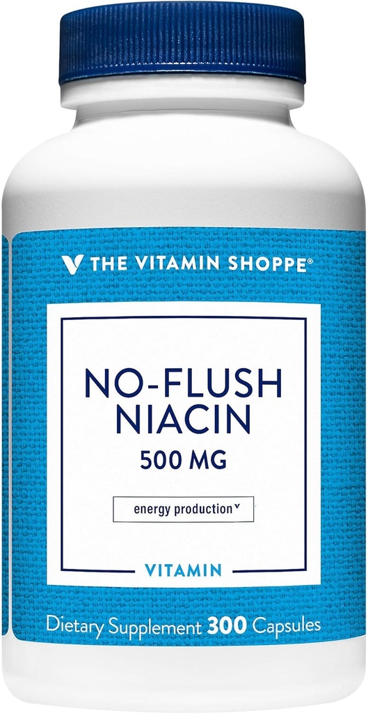 Vitamin Shoppe No Flush Niacin 500MG, støtter kolesterol nivåer allerede innenfor normal rekkevidde, støtter metabolisme og energiproduksjon, en gang daglig (300 kapsler)