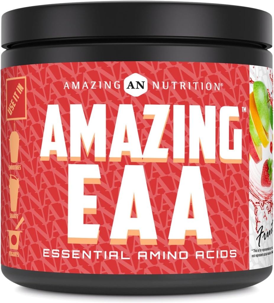 Amazing EAA Essential Aminosyrer | 8 Grams EAA 's Per Serving | 30 serveringer | 330 gram pulver Supplement | Laget i USA (Naturlig Fruit Punch)