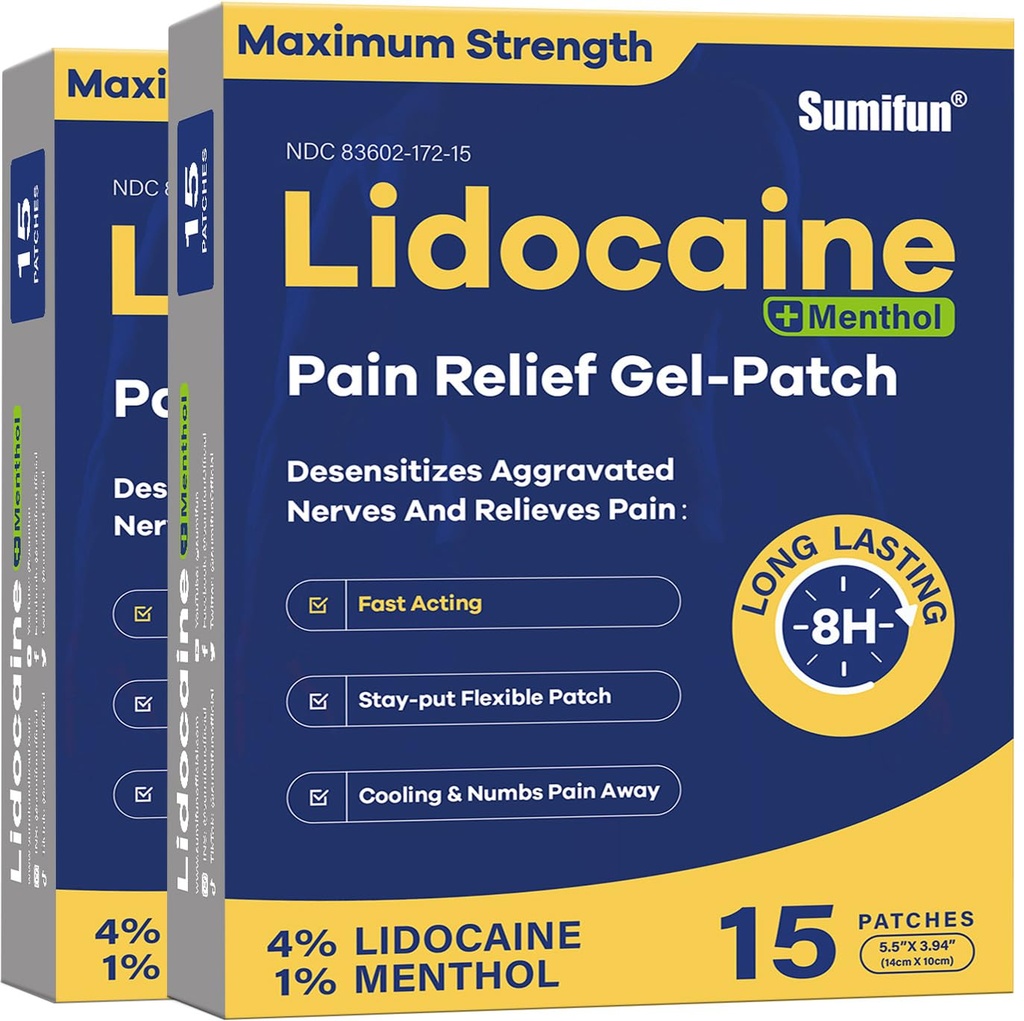 Sumifun 4% Lidocaine Patches Plus 1% Menthol - 30 teller maksimal styrke OTC smerte lindring patches for rygg ache Stiff hals ledd smerte muskel Soreness Topisk analgesisk