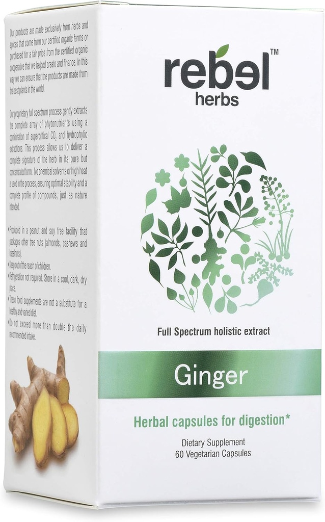 Rebel urter Ginger Capsules Kraftig Dual Extract, Ikke-GMO, Glutenfri, Ginger Root (Rhizome) Ekstrakt