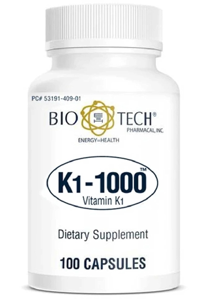 K1-1000 (Vitamin K1) 100 kapsler - 3 pakke - Bio-Tech Pharmacal