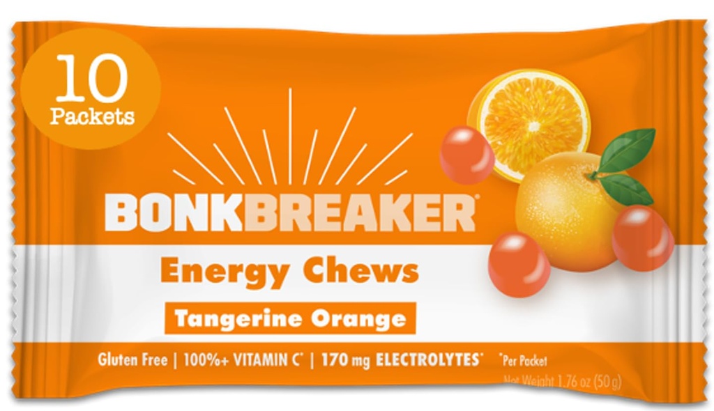 Bonk Breaker Energi Chews, Dairy-free, Glutenfri ingredienser å gi rask energi og fokus, 1 eske med 10 pakker, Tangerine Orange