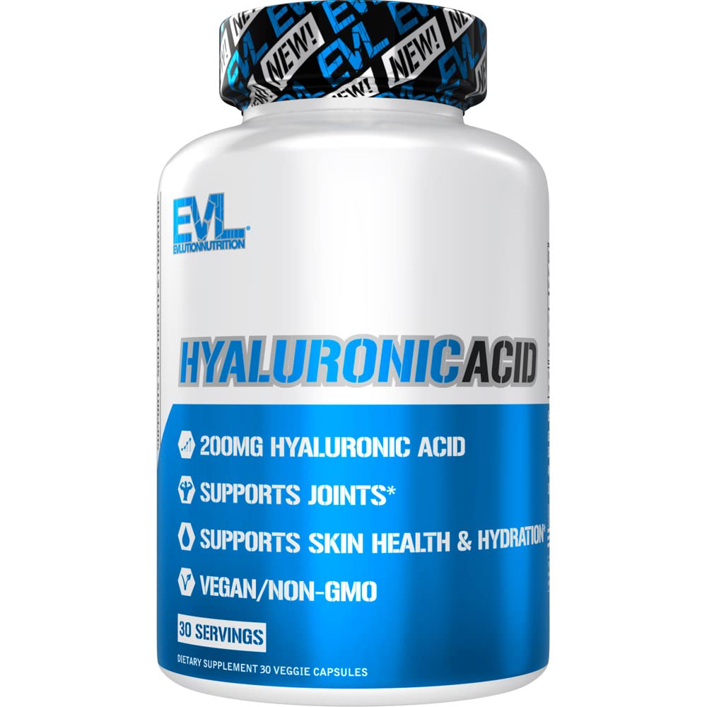 Evlusjon Vegansk Diett Hyaluronsyre Supplement ernæring 200 mg Hyaluronsyre Kapsler Tørr hud Supplement for kvinner og menn for kløe eller skadet hud - høy styrke Biotilgjengelig Ikke GMO Formula