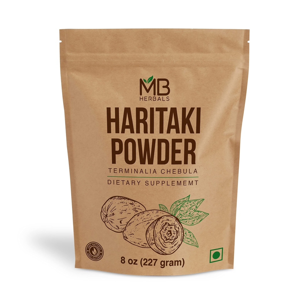 MB Herbals Haritaki pulver 8 oz / 227 gram / 0,5 lb | Inknut pulver | Terminalia chebula Harde Chebulic Myrobalan | Glutenfri | Ingen konserveringsmidler