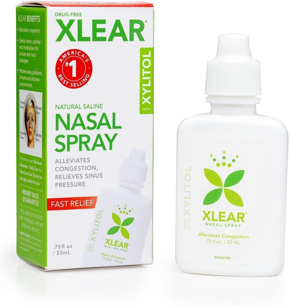 Xlear Natural Saline Nasal Spray med Xylitol, Nese Moisturizer for barn og voksne, 0,75 fl oz (Pack of 1)