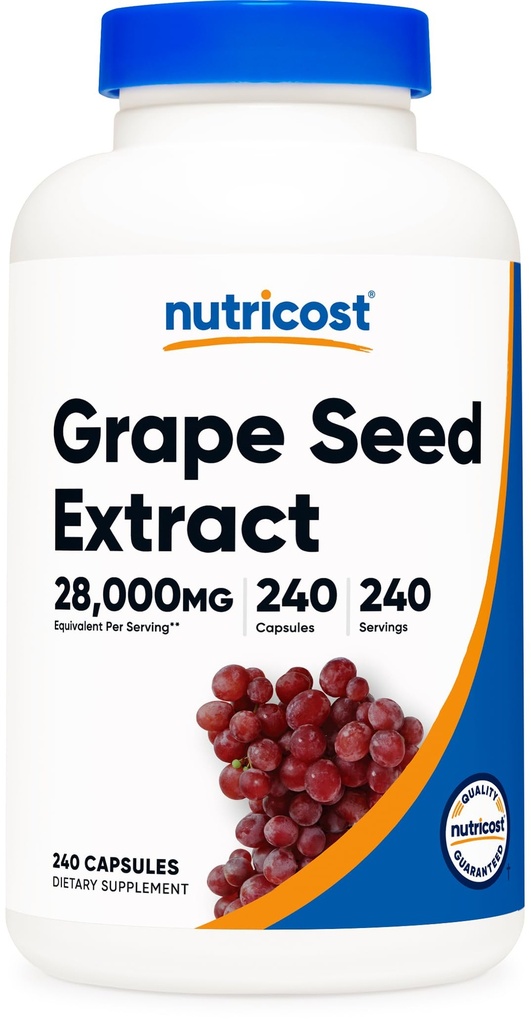 Nutricost Grape Seed Extract 28.000mg, 240 Capsule - Ikke-GMO, Glutenfri, Vegetarvennlig