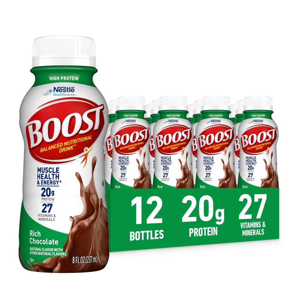 Boost høy protein Klar til å drikke balansert ernæringsmessig drikk, rik sjokolade, 8 FL OZ (pakke med 12)