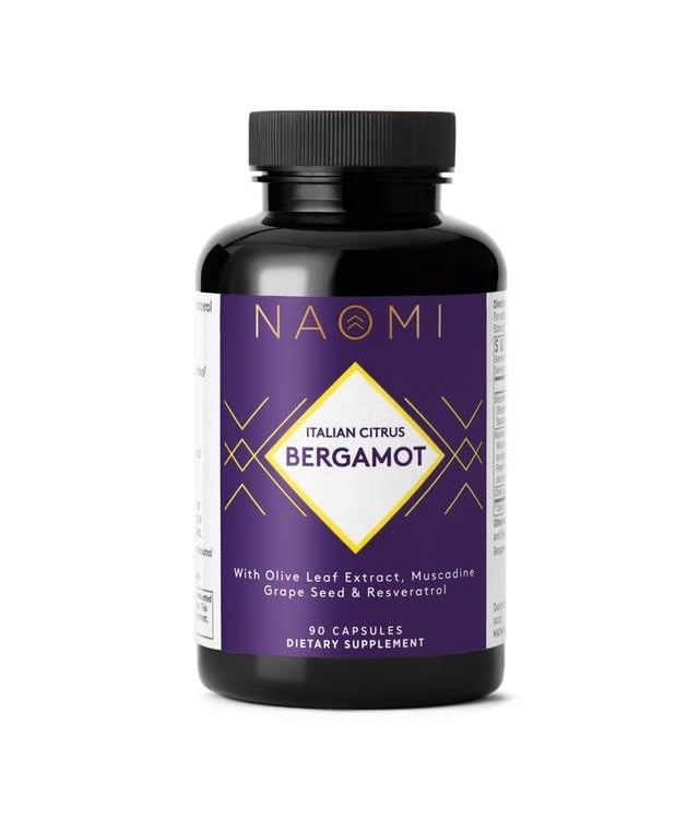NAOMI Italiensk Citrus Bergamot 500mg + Resveratrol, prisvinnende kardiolog Dvlpd, støtter normal kolesterol og sunn cellefunksjon, 7 nøkkelpolyfenoler, resveratrol & Olive Leaf, 90-dagers forsyning
